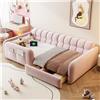 Lekvvied Letto singolo 90x200 cm, letto imbottito con cassetti e luce notturna, struttura in velluto con presa di ricarica, testiera a divano, letto singolo con cassetti, senza materasso, Rosa