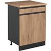 Vicco Mobiletto base cucina R-Line, Rovere dorato/Antracite 60 cm | 2 Ante · Piano di lavoro incl. · Piedini regolabili in altezza · 1 Ripiano · ✓ Liberamente combinabile