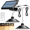 BYZESTY Lampada solare per interni ed esterni, lampada solare con telecomando, lampada a LED solare IP65, impermeabile, per esterni, con cavo da 300 cm, lampada a sospensione solare a doppia testa per