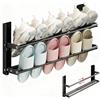 HMAKGG Porta Scarpe da Appendere, Scarpiera Pieghevole in Metallo, Scarpiera da Parete 2 Livelli per 6 Paia, Allungabile 37-67cm, Portascarpe Salvaspazio per porta, Camper, Bagno, Nero