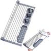 Ygapuzi Scolapiatti estensibile arrotolabile sopra il lavello, 32-50 cm, scolapiatti con portautensili, in acciaio inox, arrotolabile, per organizer da cucina (grigio)