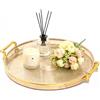 Tissting Vassoio da Servizio, Vassoio Decorativo Rotondo, 27cm Plastico Vassoio da Portata con Manici, Oro Decorativo Vassoio Portaoggetti Vassoio Servizio Gioielli per Colazione Tè Caffè Pane