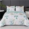 Jemiipee Set Copripiumino Floreale Letto Piazza e Mezza Motivo Foglie di Eucalipto Verde, 1 x Copripiumino 200x200 cm e 2 x Federe 50x75 cm Completo Sacco Botanica Parure Letto Verde Bianco