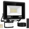 JVURICE Lampada da esterno con sensore di movimento, 35 W, faretto LED con sensore di movimento, luce esterna con telecomando, 6500 K, bianco freddo, IP66, impermeabile, timer, lampada da parete in alluminio