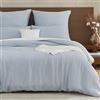 EMME Biancheria da letto in mussola, 100% cotone, 220 x 240 cm, con chiusura lampo, set da 1 copripiumino con 2 federe da 80 x 80 cm, copriletto in mussola, Oeko-Tex X, azzurro