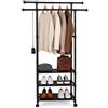 cecaro group Appendiabiti Doppia Asta con 3 Ripiani e Ruote - Stand Porta Abiti in Alluminio, Scarpiera Integrata, Portata 30 kg, 98x35x164 cm NERO