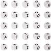 FASHEWELRY 50 perline cubiche in silicone 12 x 12 mm bianco lettera cubica A E I O U perline vocali per braccialetti fai da te, collane e collane con foro da 2 mm