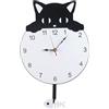 EffiFish Orologio da parete silenzioso a forma di gatto nero con coda oscillante, orologio a pendolo in acrilico per camera da letto e ufficio, 40 x 25 cm