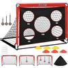 Fitencexu Porta da calcio per bambini con porta da calcio pop-up con 5 fori e borsa per il trasporto, chiodi da terra, 3 bersagli e 6 ostacoli (rosso)