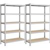 SONGMICS Set di 2 Scaffali in Metallo, Scaffalature a 5 Ripiani Regolabili, Senza Viti, Scaffale Salvaspazio per Garage, Magazzino, Portante 750 kg, 60 x 120 x 200 cm, Argento GLR060E02