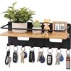 Cozary Portachiavi da Parete con Mensola, grande 34x10x10 cm con 8 ganci, porta chiavi da muro in bambù e metallo, organizer per ingresso, cucina, soggiorno