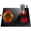 Hobsir hob Hobsir Piano Cottura Vetroceramica 4 Fuochi, Piano Cottura Elettrico da incasso 60CM, Piastra Vetroceramica 6000W, 9 Livelli di Potenza, Blocco di Sicurezza, 220V