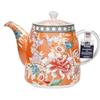 London Pottery Teiera classica in ceramica a forma di campana, 1 litro, motivo floreale corallo, fiori vintage e farfalle, infusore in acciaio inox, teiera in stile inglese per tè pomeridiano