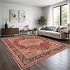 TT Home Tappeto Boho Vintage Soggiorno Pelo Corto Design Retro Antiscivolo Facile Manutenzione Moderno Sala Da Pranzo Ingresso Lavabile, Colore:Rosso, Dimensione:160x220 cm