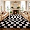 Untimaty Tappeto per soggiorno, 160 x 230 cm, classico a scacchi, grande, bianco e nero, ultra morbido, per camera da letto, lavabile, con retro antiscivolo, tappeto per cameretta dei bambini, moderno