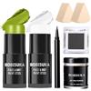 BOBISUKA Stick Pittura Viso Verde Infernale e Bianco | con Ombretto Nero,Eyeliner,Polvere Fissante,Spugne,Trucco Halloween per Strega,Beetlejuice