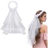 HekouJiub Corona di fiori con velo da sposa, 73 cm, copricapo | Accessori per capelli regolabili per matrimonio o fidanzamento