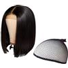 KSBBHDS Parrucca Dritta Corta Nera Da 1 Pezzo E Retina Per Capelli Da 1 Pezzo, Forma Di Frangia Media, Usura Quotidiana Di Articoli Di Moda, Oggetti Di Scena Per Giochi Di Ruolo.