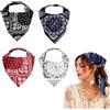 JOVYTH Bandana Boho - 4 Foulard Triangolari in Bianco, Blu Marino, Nero & Borgogna, Motivo Paisley, Versatili per Diverse Acconciature & Occasioni