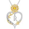 TINGN Collana da donna a forma di girasole, in argento - oro bianco 18 carati placcato oro bianco 18 carati, ciondolo a forma di lettera da donna, girasoli, regalo di compleanno, Ottone