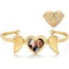 Jeweidea Bracciale Foto Personalizzati per Uomo Donna Bracciale Ricordo Ali d'angelo con Nome Incisi Regalo Commemorativo，Ali-Oro