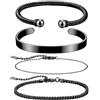 JeweBella 4 Pezzi Bracciale Uomo Argento/Oro/Nero Acciaio Inossidabile Aperto Bracciale Rigido Bracciale Catena Set Bracciali Uomo Gioielli