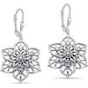 LeCalla Orecchini pendenti da donna in argento Sterling 925 a forma di fiore anticato, stile vintage, con filigrana floreale, con chiusura a monachella, in argento ossidato, 38 mm