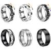 LOCCY Anello Spinner Da Uomo In Acciaio Inossidabile, Set Da 6 Pezzi, Nero, Argento, Con Catena Intrecciata, Ideale Come Antistress, Larghezza 8 mm (nero+argento, 11)