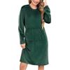 Vlazom Camicia da Notte Invernale Donna Flanella Lunga con Tascone Morbida | Flanella Morbida e Calda, Grande Tasca Ventrale Pratica, Scollo Rotondo Comodo, Disponibile in Più Colori