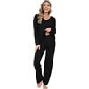 Mnemo Pigiama da donna morbido lavorato a maglia, set con scollo a V e squisito orlo ondulato, 2 pezzi, slim fit, da donna, biancheria da notte
