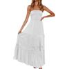 Generic Abbigliamento Estivo Donna - Abito Donna Lungo Boho Senza Spalline, Vestito Estivo Fascia, Corpetto Arricciato, Balze fluide, Inserti Pizzo, Casual Elegante, Spiaggia Vacanza Party