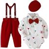 Fohuanky Completo natalizio per neonato Abiti formali per bambini piccoli Set da 4 pezzi per gentiluomini Body Papillon Cappello e pantaloni con bretelle