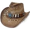 Wildarms Cappello da cowboy in paglia da uomo, design in tessuto traspirante, stile western, ideale per estate, rodeo, feste, festival e costumi