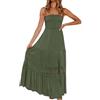 Generic Maxi Canotta Abito - Abito Donna Lungo Boho Senza Spalline, Vestito Estivo Fascia, Corpetto Arricciato, Balze fluide, Inserti Pizzo, Casual Elegante, Spiaggia Vacanza Party