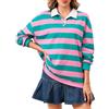 Soamat Felpa Polo da Donna Oversize a Righe a Maniche Lunghe con Colletto da Rugby Pullover Top vestibilità Ampia Camicia, Colore: Rosa e Verde., S
