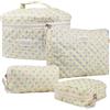 VIWIME Beauty case grande in cotone trapuntato da viaggio, estetica, graziosa borsa per il trucco floreale, borsa da toilette organizer da donna, 201- Rosa viola/4 pezzi, Leggero