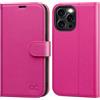 OCASE Portafoglio Cover per iPhone 16 Pro Max (6,9 Pollici) Rosa Rosso | Custodia a Ribalta, Portafoglio in Pelle PU, Blocco RFID, 4 Slot per Carte, Supporto Integrato, Protezione Antishock