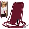 Jrkvniv Cover per Samsung Galaxy S21 con Cordino, Morbido TPU Silicone Case con Laccio Tracolla, Regolabile e Rimovibile, Antiurto AntiGraffio Case per Samsung Galaxy S21, Bordeaux