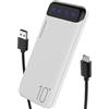 YASANO Caricatore portatile 10000 mAh Slim Fast Charging Power Bank con cavi integrati, USB C LED Display External Battery Pack Compatibile con iPhone15/14/13/12 Serie, Samsung, Android, ecc. (bianco 10K))