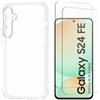 N NEWTOP Custodia Compatibile con Samsung Galaxy S24 FE, Morbido TPU CLEAR Silicone Anti Urto Graffio Trasparente Slim Sottile Flessibile Case Posteriore Proteggi Vetro Display (Cover +2 Pellicola)