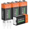 FLSTOR Batteria ricaricabile da 9 V, 3800 mWh, 9 Volt, agli ioni di litio, per dispositivi di sicurezza, illuminazione di emergenza, multimetro digitale, tester di circuito, ecc., con cavo di ricarica, 4