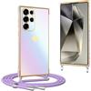 Knrlqim Cover con Cordino per Samsung Galaxy S24 Ultra 5G 6.8,Custodia con Laccio Collana Tracolla Collo Corda Regolabile,Silicone Antiurto Case,Opaco con grazioso motivo a cuore placcato,Viola