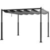 HOMASIS 3 x 3 m Pergola giardino esterno gazebo esterno con tenda retrattile, rifugio colonne con tetto in poliestere idrorepellente, protezione UV per giardino patio terrazza portico, grigio