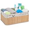 Relaxdays Cesta in Bambù Portaoggetti, con Rivestimento con Stampe Retrò, Rettangolare, 16,5x38x28,5 cm, naturale