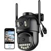ANBIUX Telecamera Wi-Fi Esterno,Doppio Obiettivo 2K,2.4/5Ghz,Ethernet,360°PTZ,Visione Notturna,Audio Bidirezionale,Rilevamento Persone,Cavo per patii/giardini/garage,IP66