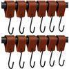 Brute Strength - Ganci a S con passante in pelle - Cognac - 12 pezzi | Ganci a S con passante in pelle pieno fiore; per abiti, asciugamani, cucina, bagno, camera e guardaroba