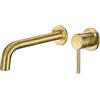 VALAZ Rubinetto Bagno Lavabo a Muro Oro Opaco | Miscelatore Lavabo Bagno Acqua Fredda e Calda, Risparmio Acqua | Installazione Facile | Ottone, Inossidabile, Elegante, Becco 21cm, Serie Deva