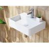 HOROW Lavabo piccolo per ospiti, lavabo da appoggio | con foro per rubinetto senza troppopieno, piccola ciotola in ceramica bianca, rettangolare, 38 x 26 cm, lavello a mano