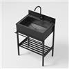 YTSJXN Lavandino da Esterno in Acciaio Inox, Lavello Cucina 1 Vasca con Rubinetto e Mobile, Lavabo da Giardino per Garage e Ristorazione