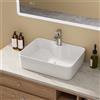 HOROW Lavabo da appoggio, rettangolare, 48 x 37 x 13 cm, in ceramica bianca, con foro per rubinetto, per bagno, piccolo WC per ospiti, facile da pulire, salvaspazio, moderno